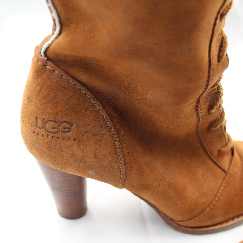 UGG Camille 5488 Women Size 8 Knee High Boots Leather Suede Lace Up Side Zip GUC - Picture 2 of 9